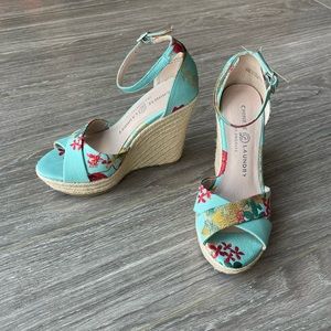 Chinese Laundry Morgan (Teal Garden Fabric) platform wedge sandal